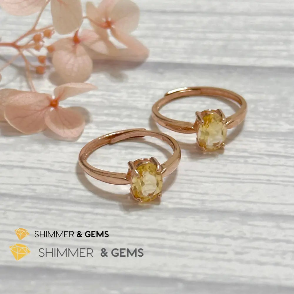 Citrine Oval 925 Silver Rings (Rose Gold)Adjustable Adjustable Ring (Per Piece) Rings