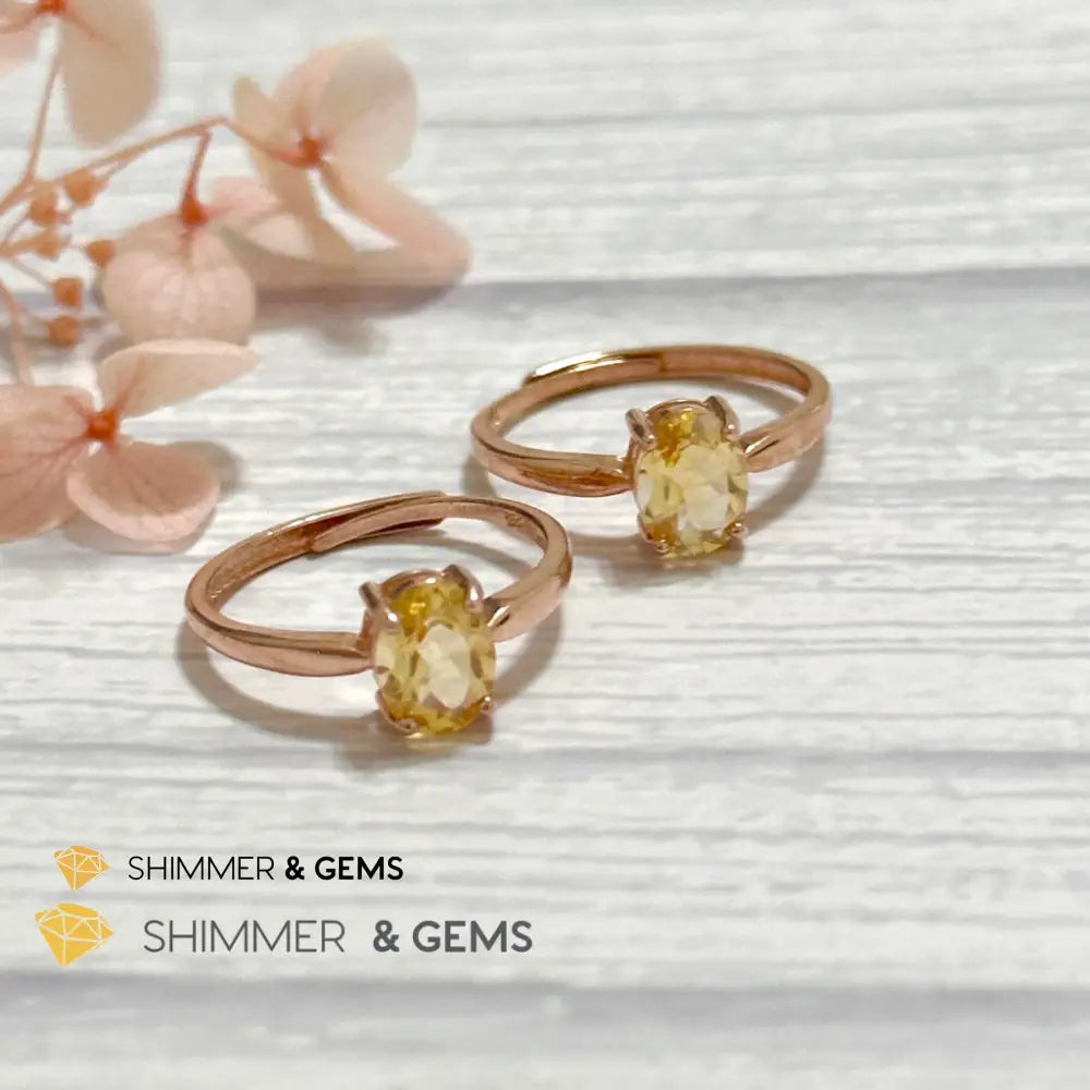 Citrine Oval 925 Silver Rings (Rose Gold)Adjustable Adjustable Ring (Per Piece) Rings