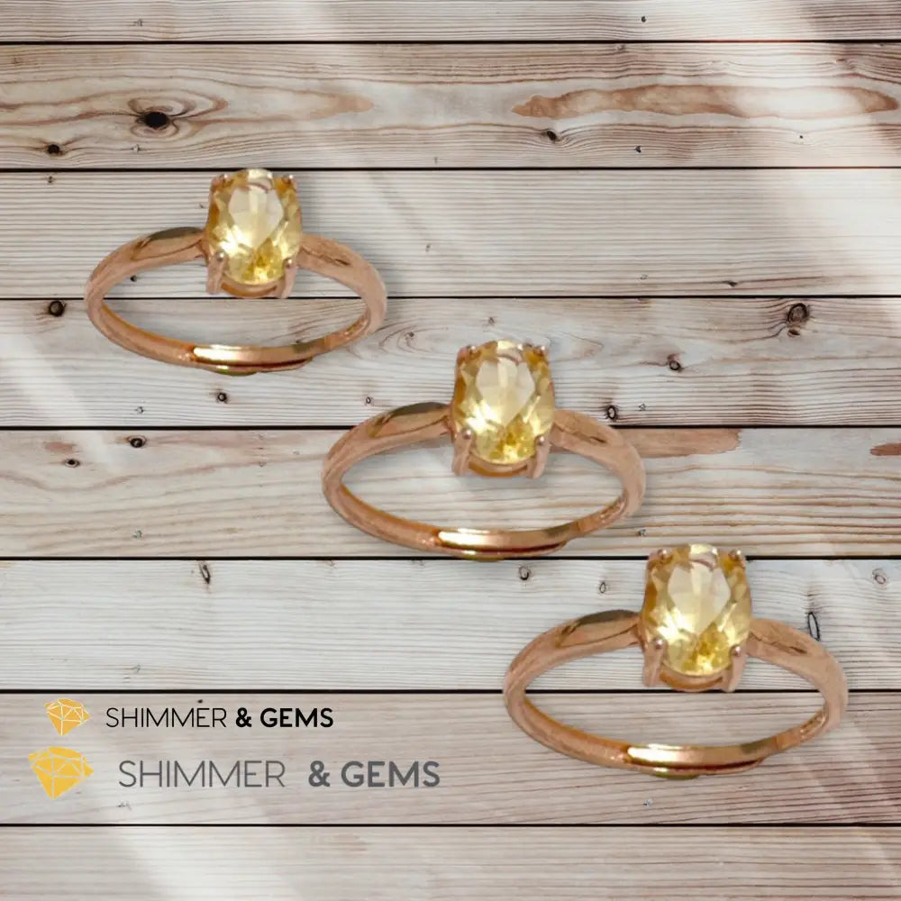 Citrine Oval 925 Silver Rings (Rose Gold)Adjustable Adjustable Ring (Per Piece) Rings