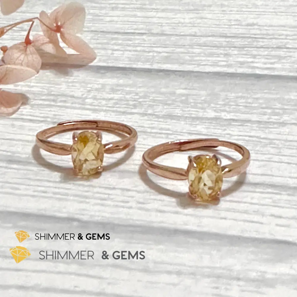 Citrine Oval 925 Silver Rings (Rose Gold)Adjustable Adjustable Ring (Per Piece) Rings