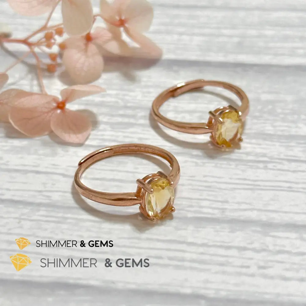 Citrine Oval 925 Silver Rings (Rose Gold)Adjustable Adjustable Ring (Per Piece) Rings