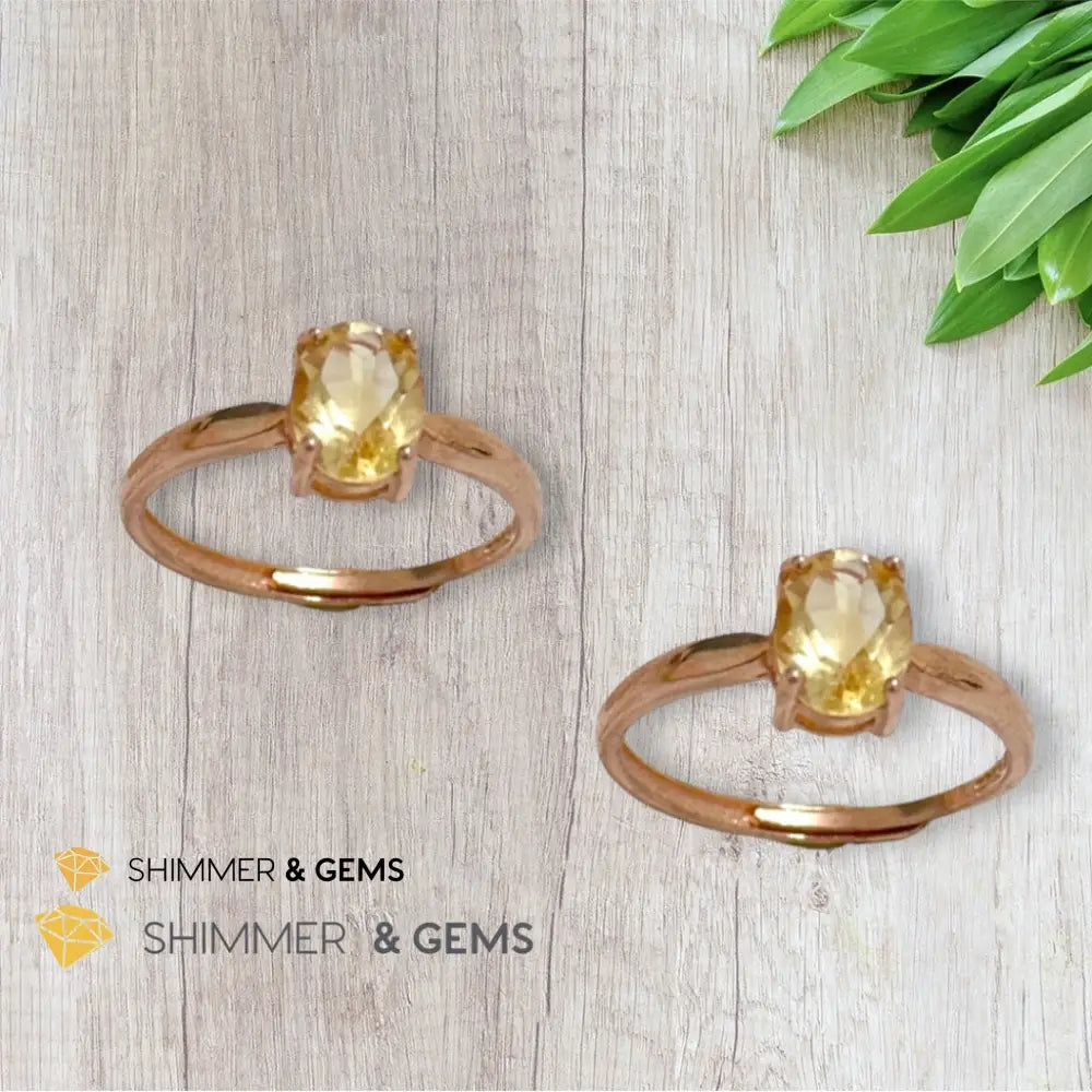 Citrine Oval 925 Silver Rings (Rose Gold)Adjustable Adjustable Ring (Per Piece) Rings
