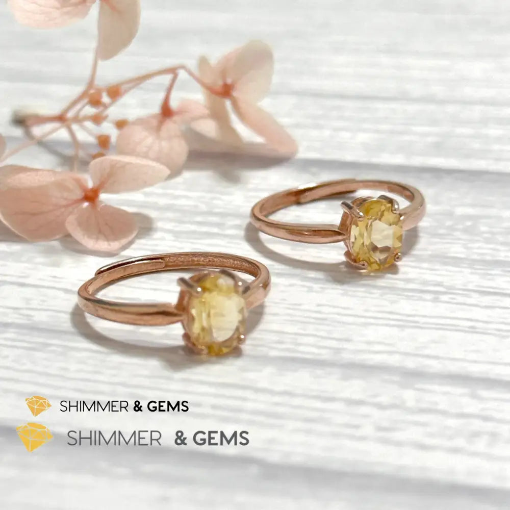 Citrine Oval 925 Silver Rings (Rose Gold)Adjustable Adjustable Ring (Per Piece) Rings