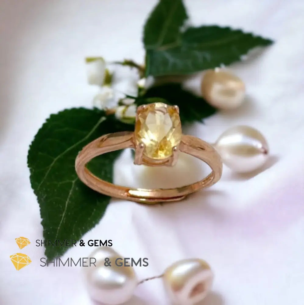 Citrine Oval 925 Silver Rings (Rose Gold)Adjustable Adjustable Ring (Per Piece) Rings
