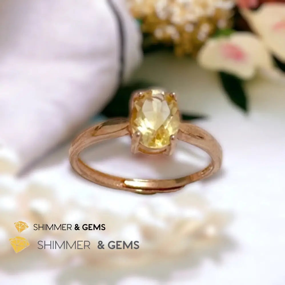 Citrine Oval 925 Silver Rings (Rose Gold)Adjustable Adjustable Ring (Per Piece) Rings