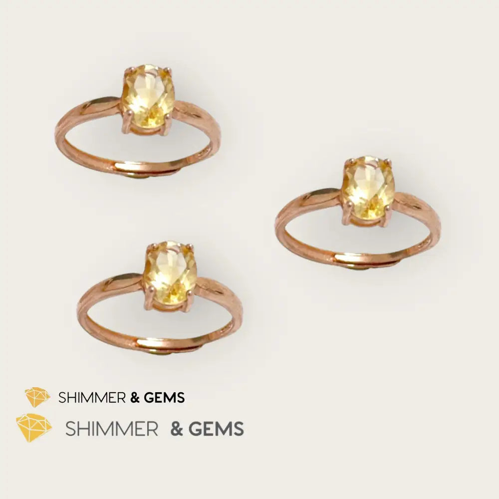 Citrine Oval 925 Silver Rings (Rose Gold)Adjustable Adjustable Ring (Per Piece) Rings