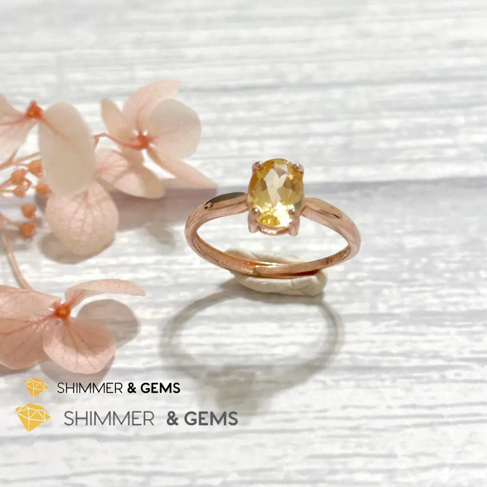 Citrine Oval 925 Silver Rings (Rose Gold)Adjustable Adjustable Ring (Per Piece) Rings