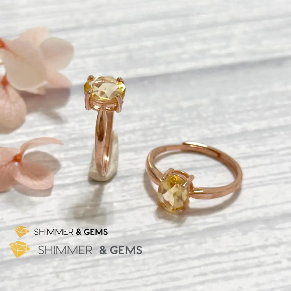 Citrine Oval 925 Silver Rings (Rose Gold)Adjustable Adjustable Ring (Per Piece) Rings
