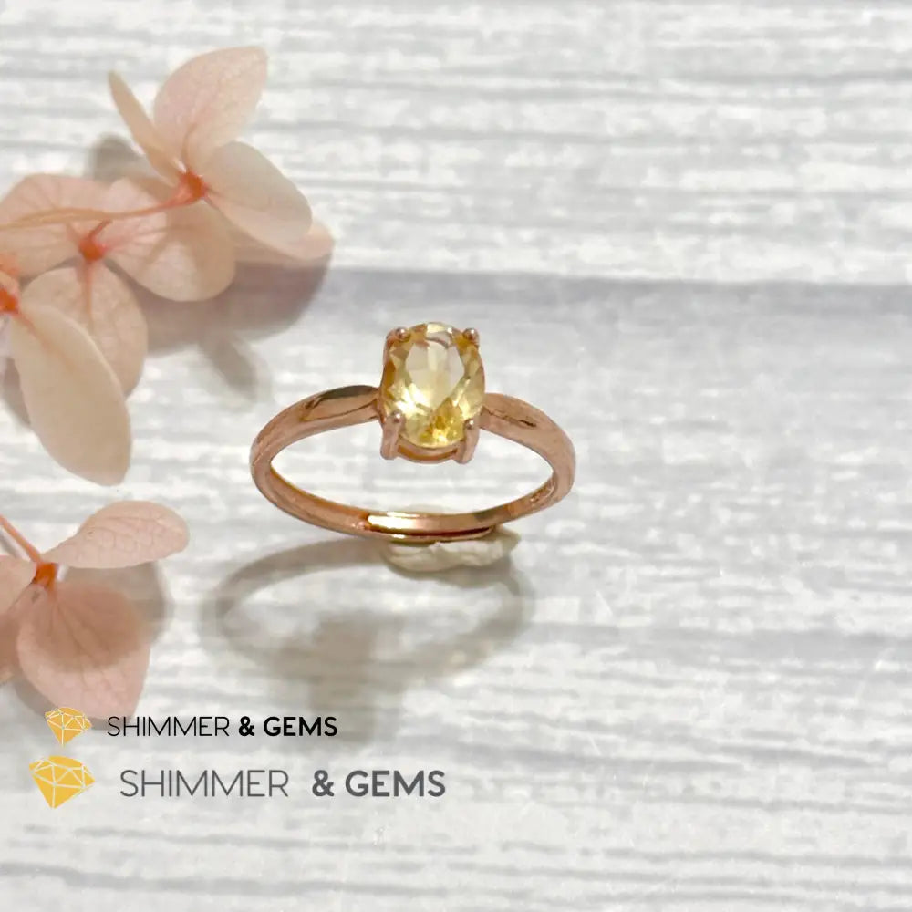 Citrine Oval 925 Silver Rings (Rose Gold)Adjustable Adjustable Ring (Per Piece) Rings