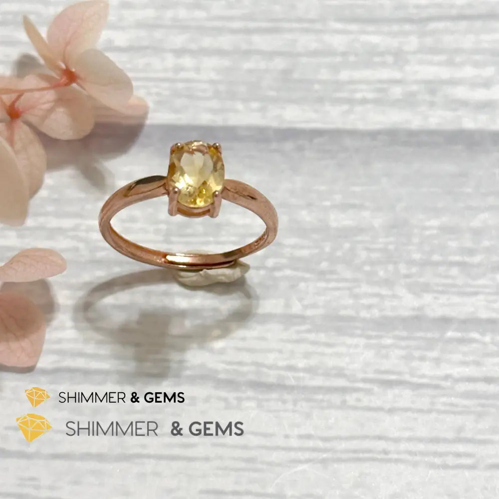 Citrine Oval 925 Silver Rings (Rose Gold)Adjustable Adjustable Ring (Per Piece) Rings