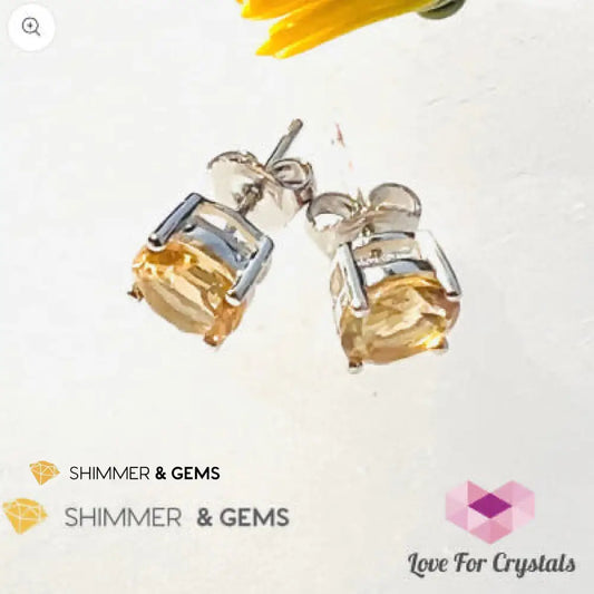 Citrine Round Earrings 7mm (Wealth & Confidence) in 925 Silver 7mm Earrings
