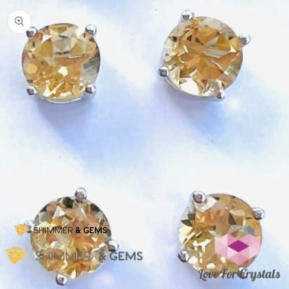 Citrine Round Earrings 7mm (Wealth & Confidence) in 925 Silver 7mm Earrings