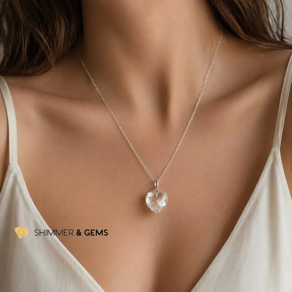 Clear Quartz 11mm Heart 925 Silver Pendant (Master Light) - 11mm Pendant