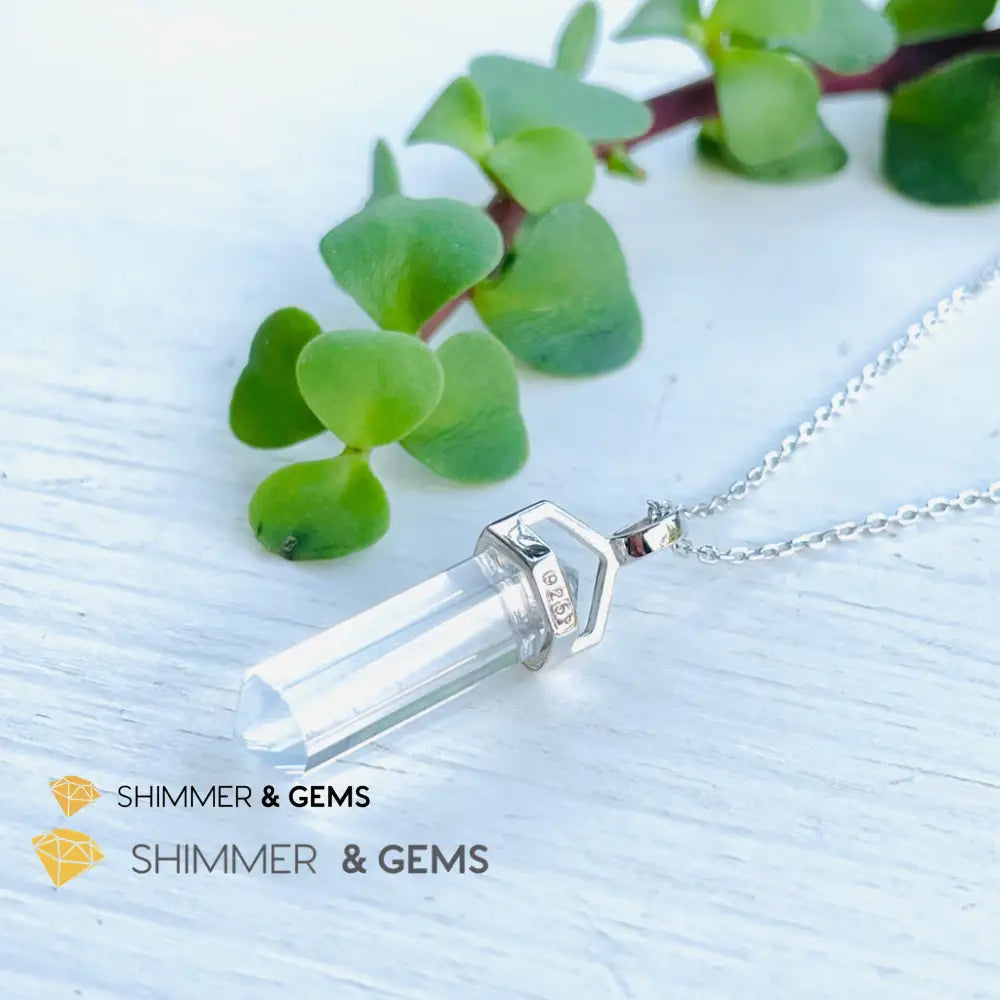 Clear Quartz Double Pointer Pendant 925 Silver (Positive Energy) Charms & Pendants