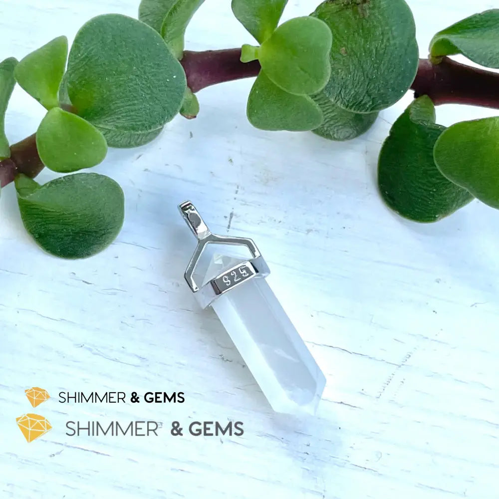 Clear Quartz Double Pointer Pendant 925 Silver (Positive Energy) Charms & Pendants
