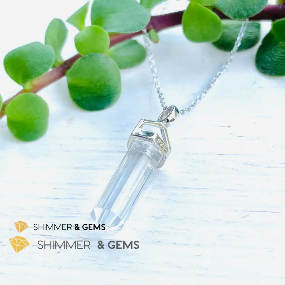 Clear Quartz Double Pointer Pendant 925 Silver (Positive Energy) Charms & Pendants