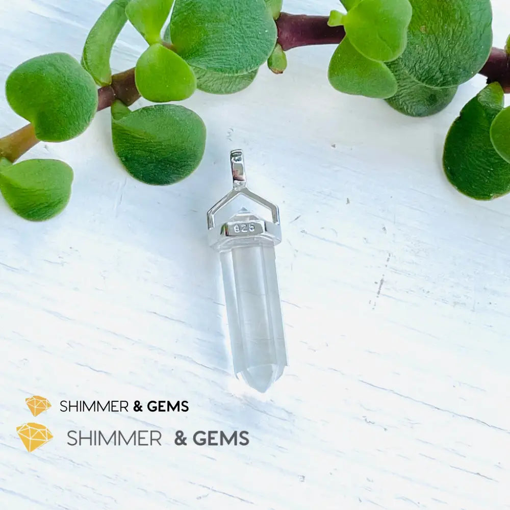Clear Quartz Double Pointer Pendant 925 Silver (Positive Energy) Charms & Pendants
