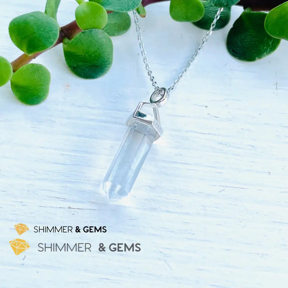 Clear Quartz Double Pointer Pendant 925 Silver (Positive Energy) Charms & Pendants