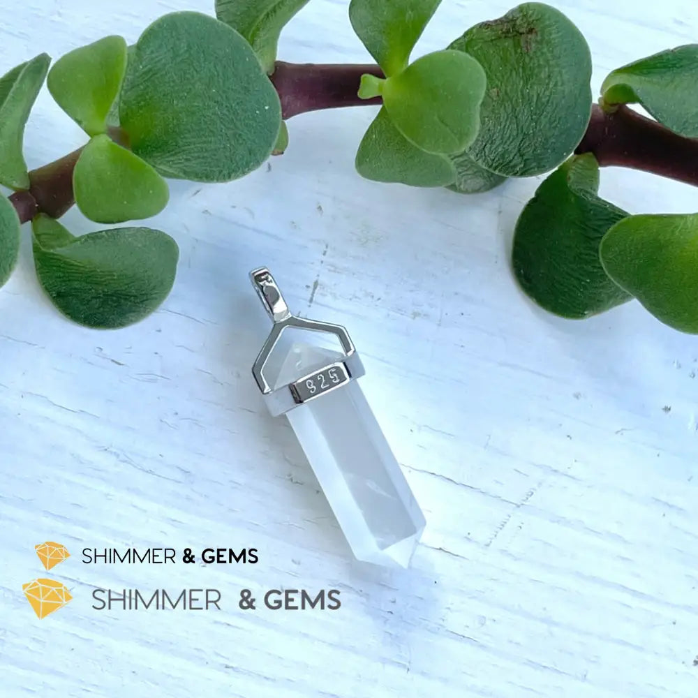 Clear Quartz Double Pointer Pendant 925 Silver (Positive Energy) Charms & Pendants