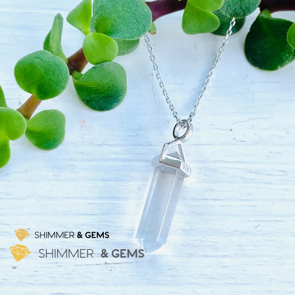 Clear Quartz Double Pointer Pendant 925 Silver (Positive Energy) Charms & Pendants