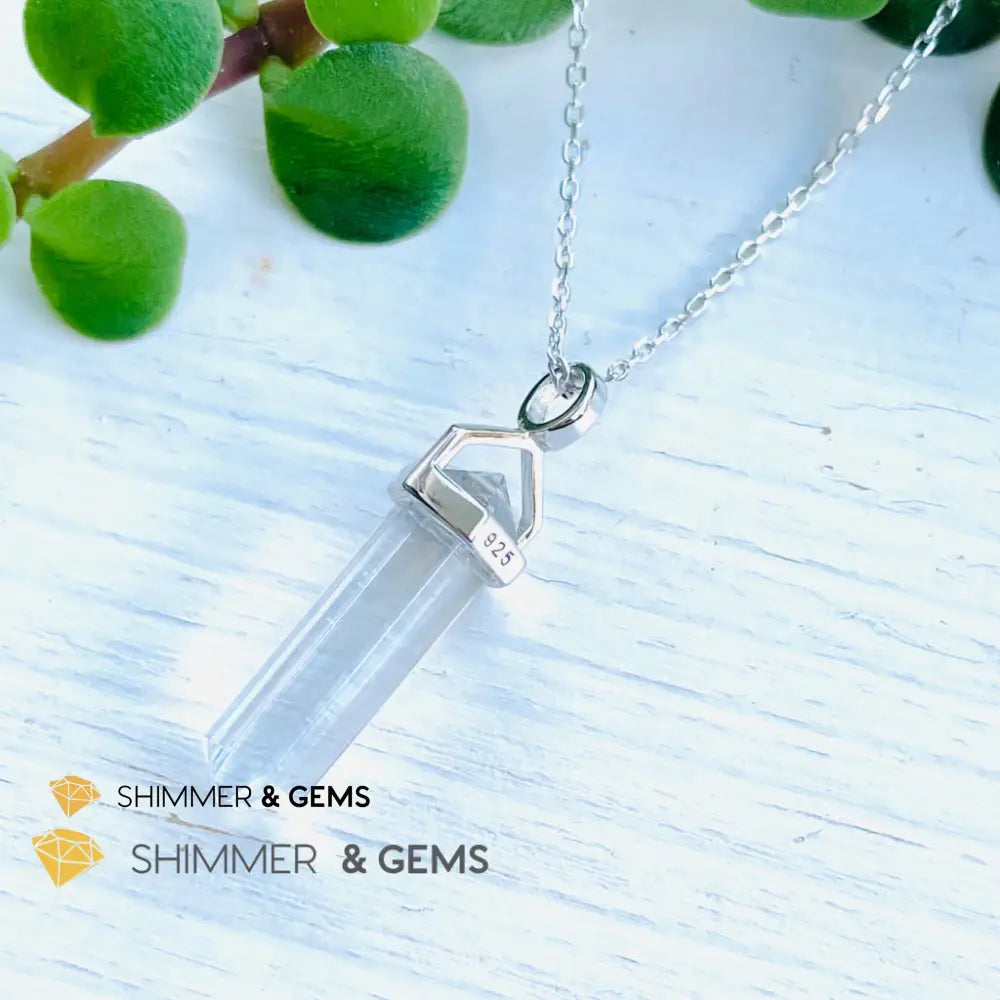 Clear Quartz Double Pointer Pendant 925 Silver (Positive Energy) Charms & Pendants