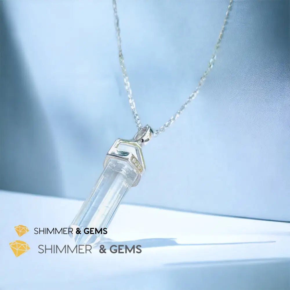 Clear Quartz Double Pointer Pendant 925 Silver (Positive Energy) 22mm Pendant Only Charms & Pendants