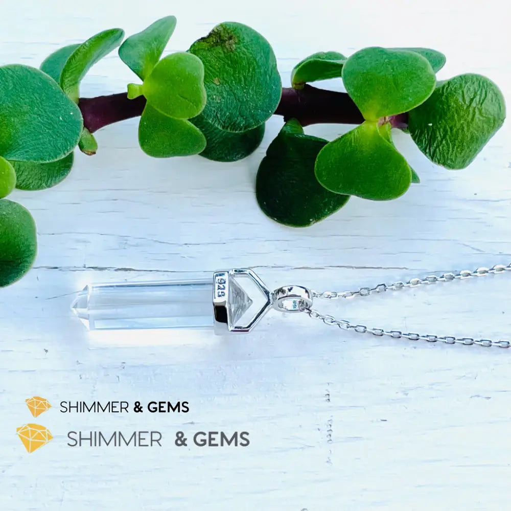 Clear Quartz Double Pointer Pendant 925 Silver (Positive Energy) Charms & Pendants