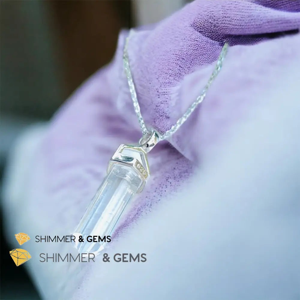 Clear Quartz Double Pointer Pendant 925 Silver (Positive Energy) 22mm Pendant Only Charms & Pendants