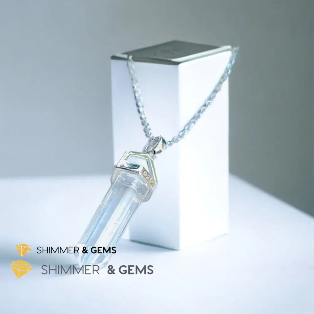 Clear Quartz Double Pointer Pendant 925 Silver (Positive Energy) 22mm Pendant Only Charms & Pendants