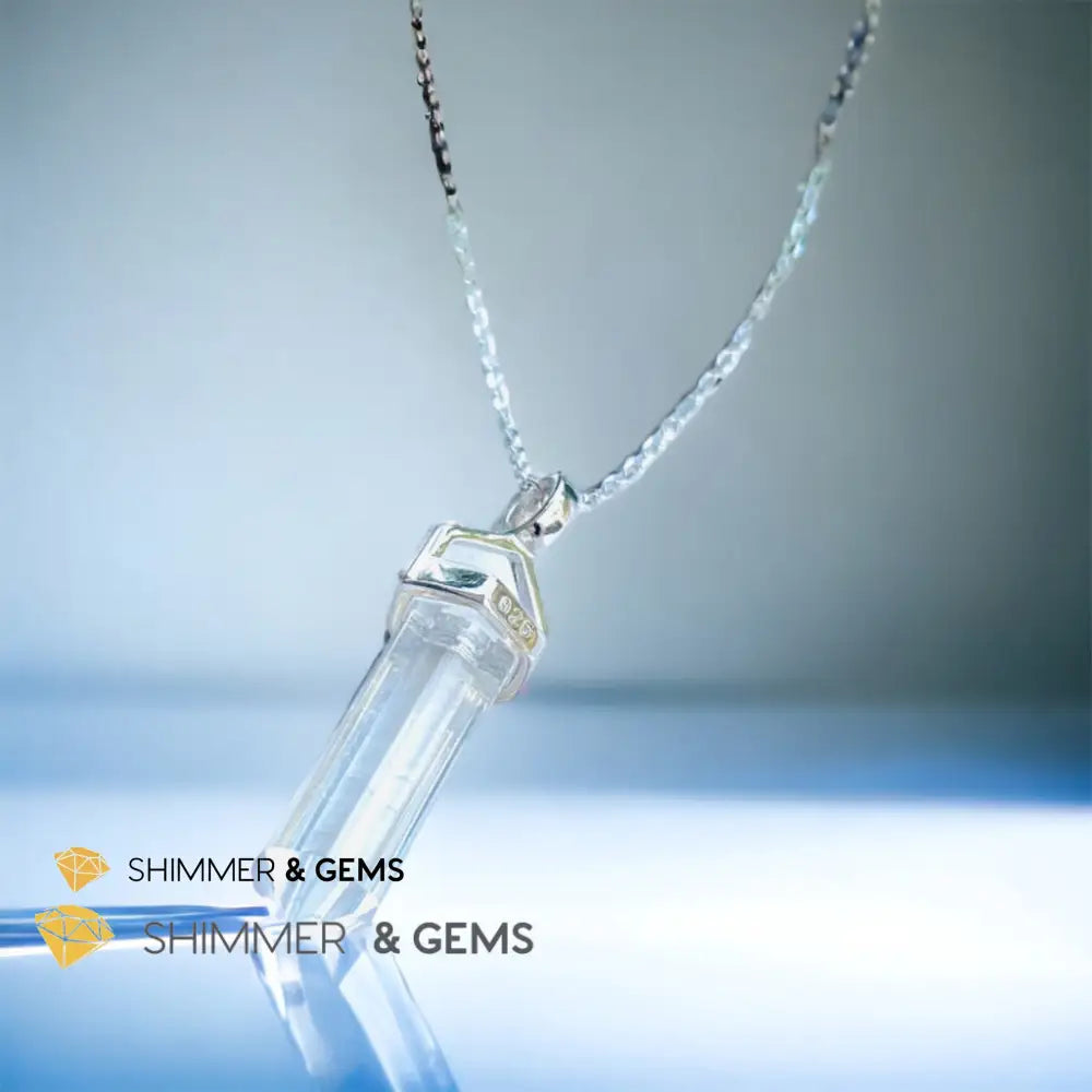 Clear Quartz Double Pointer Pendant 925 Silver (Positive Energy) 22mm Pendant Only Charms & Pendants