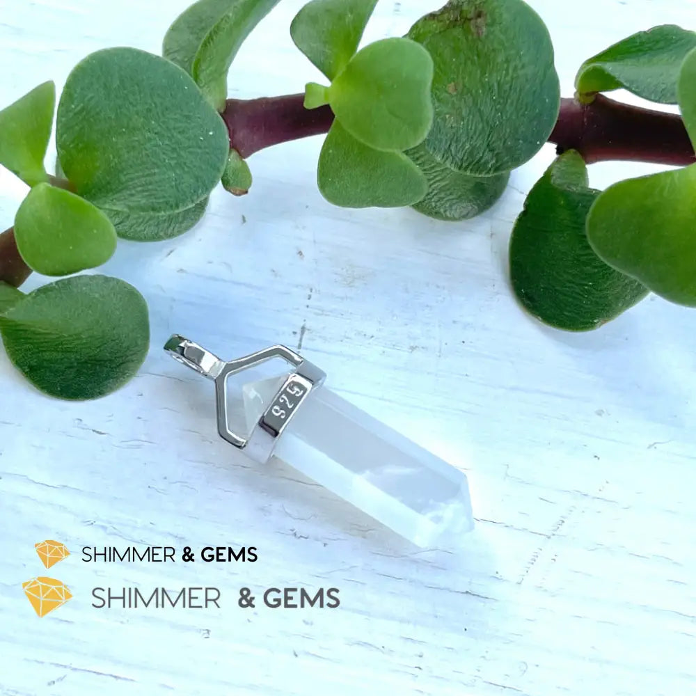 Clear Quartz Double Pointer Pendant 925 Silver (Positive Energy) Charms & Pendants