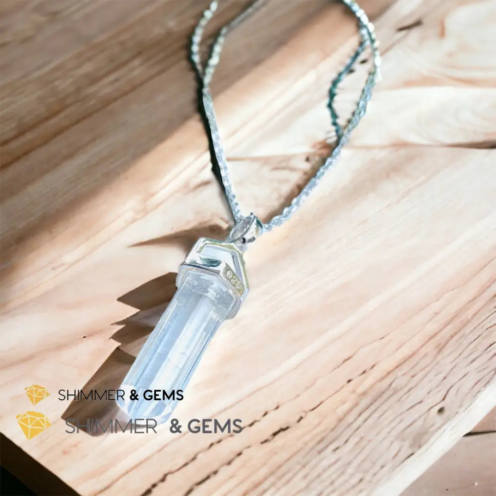 Clear Quartz Double Pointer Pendant 925 Silver (Positive Energy) 22mm Pendant Only Charms & Pendants