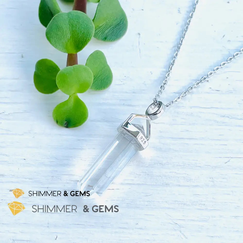 Clear Quartz Double Pointer Pendant 925 Silver (Positive Energy) Charms & Pendants