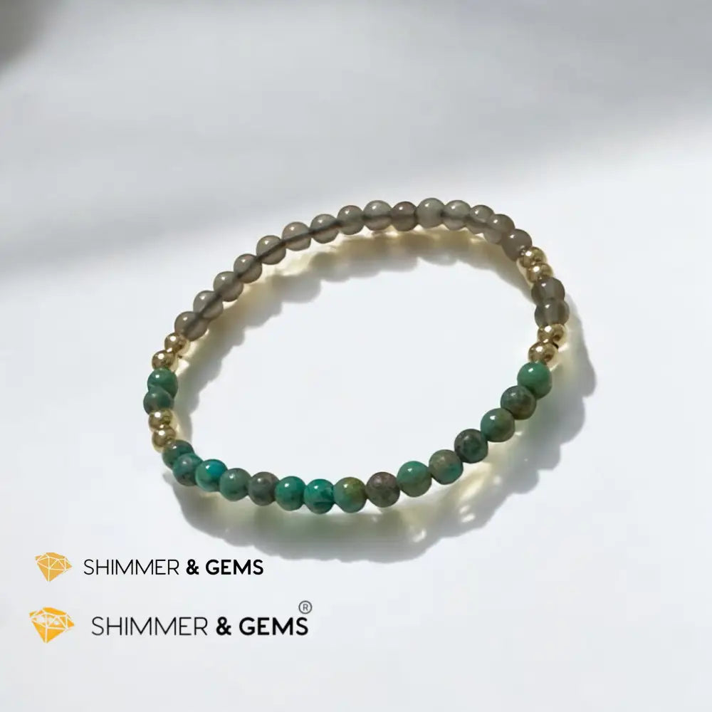 Cosmic Alignment Sacred Bracelet (Black Moonstone & Turquoise 4mm) Light Coded & Pre-Activated 6.5” Bracelets