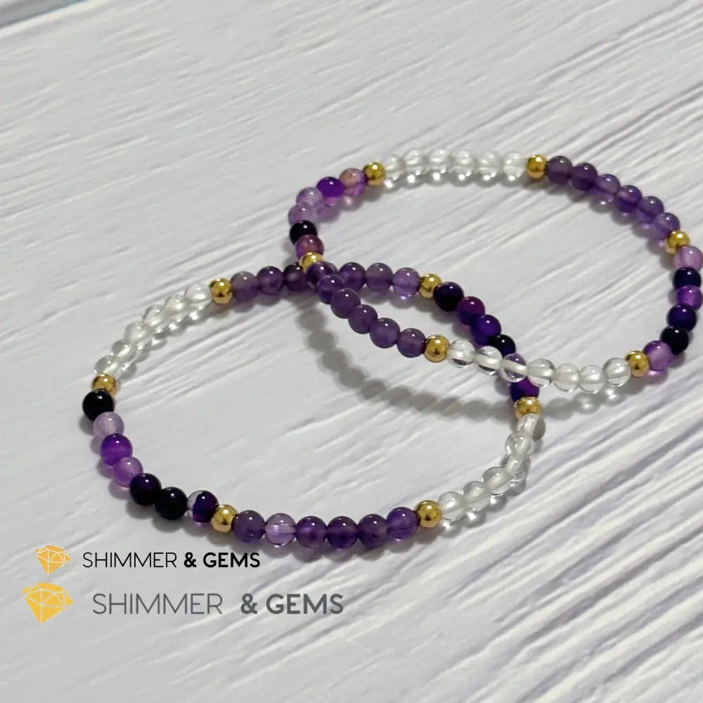 Crown Chakra Positivity Remedy Bracelet 4mm with stainless steel beads (Amethyst Clear Quartz & Purple Agate)