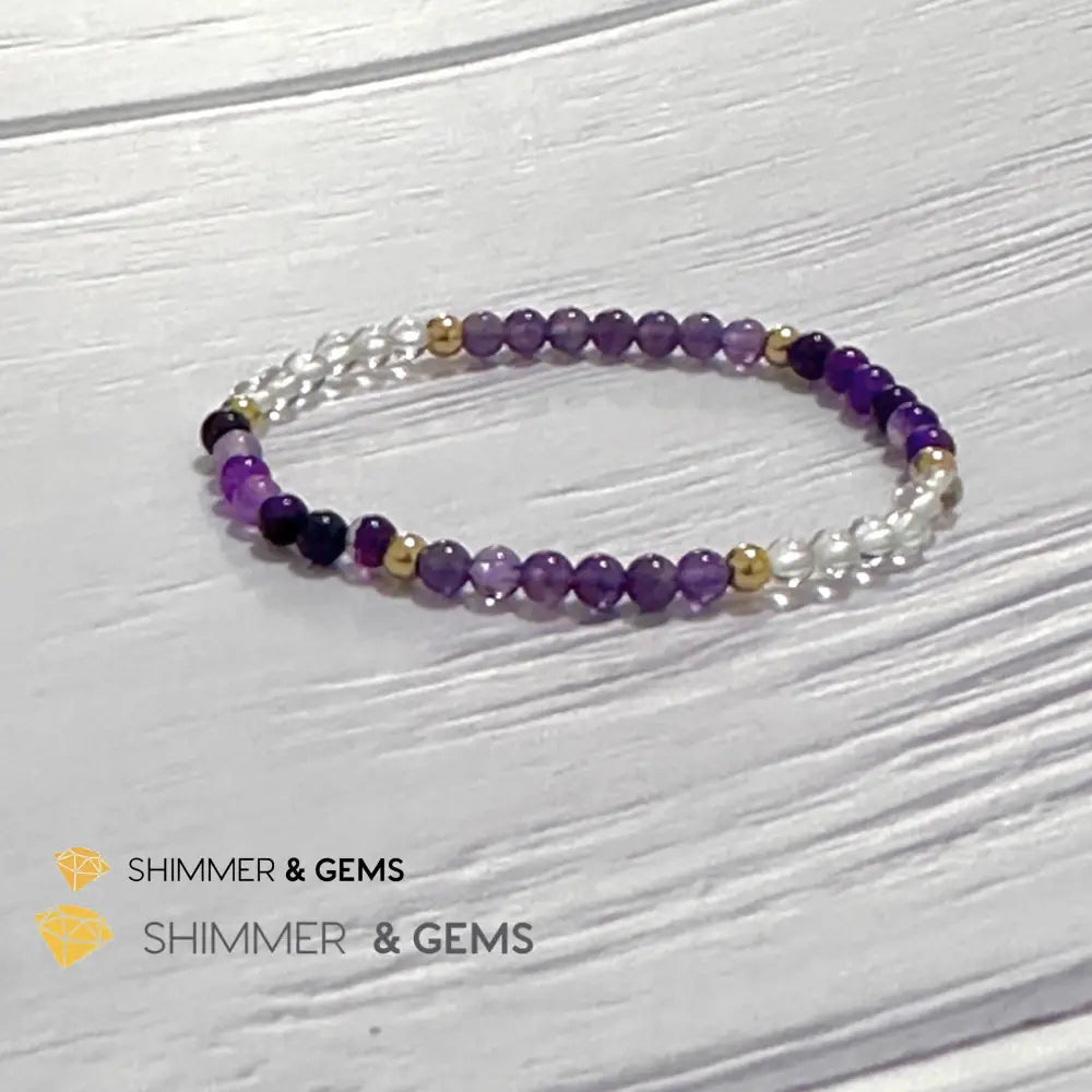 Crown Chakra Positivity Remedy Bracelet 4mm with stainless steel beads (Amethyst Clear Quartz & Purple Agate)