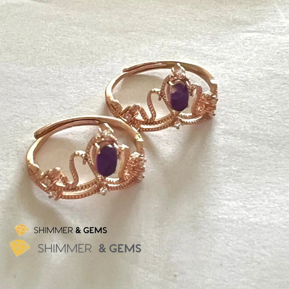Crown Tiara Sugilite 925 Silver Rose Gold Ring Adjustable Size