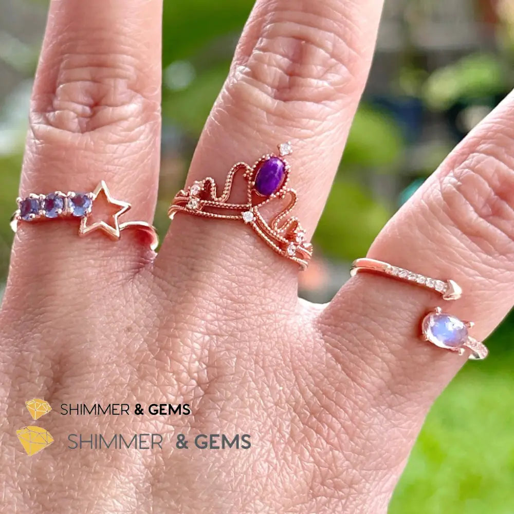 Crown Tiara Sugilite 925 Silver Rose Gold Ring