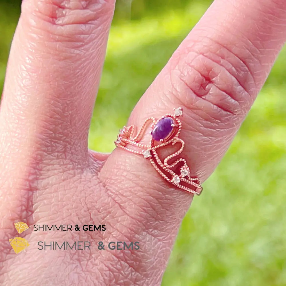 Crown Tiara Sugilite 925 Silver Rose Gold Ring