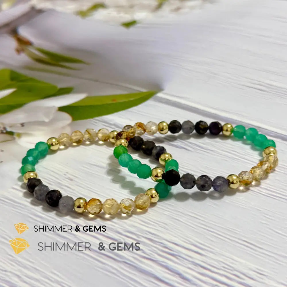 Debt-Free Remedy Bracelet (Iolite Green Agate Citrine 6mm with 14k gold filled beads)