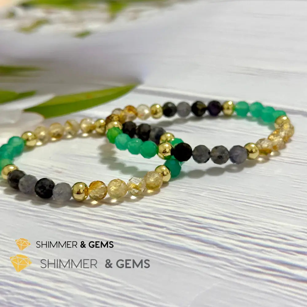 Debt-Free Remedy Bracelet (Iolite Green Agate Citrine 6mm with 14k gold filled beads)