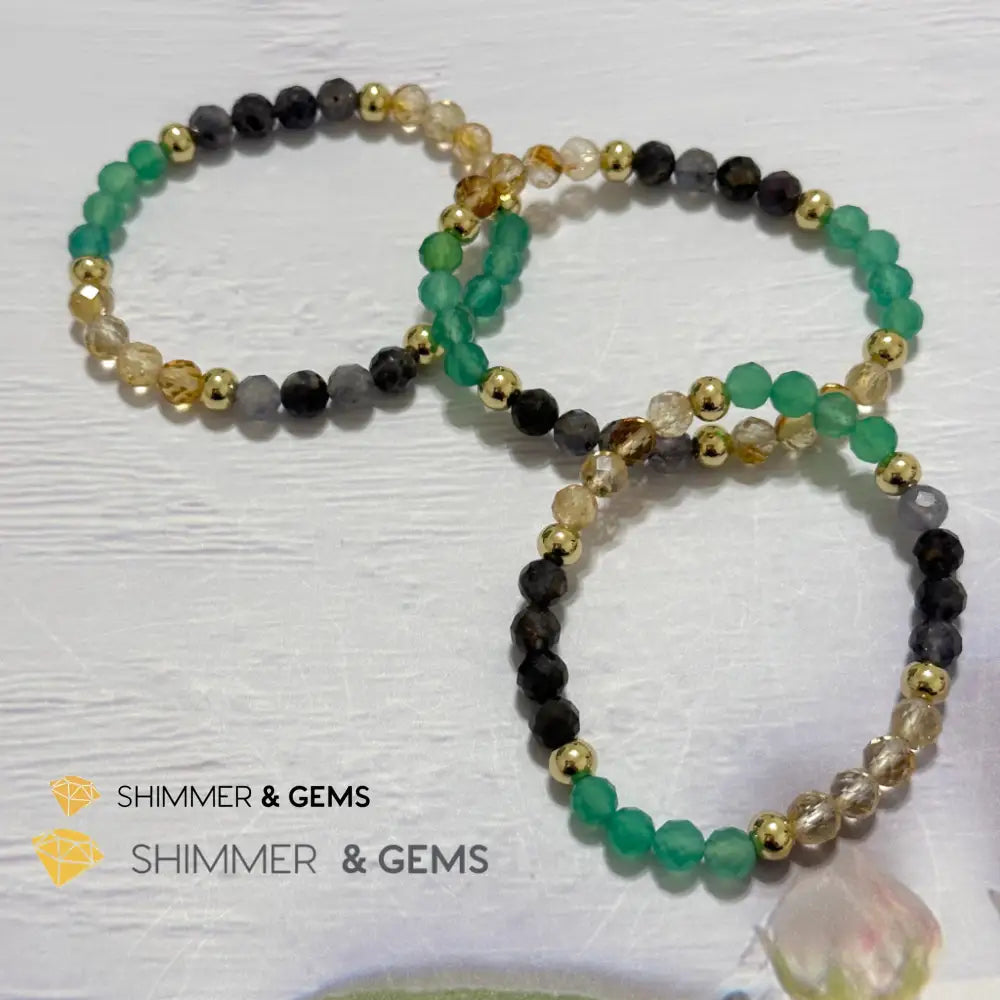 Debt-Free Remedy Bracelet (Iolite Green Agate Citrine 6mm with 14k gold filled beads)