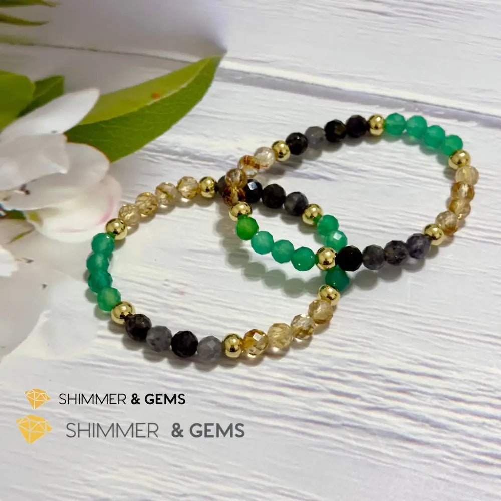 Debt-Free Remedy Bracelet (Iolite Green Agate Citrine 6mm with 14k gold filled beads)