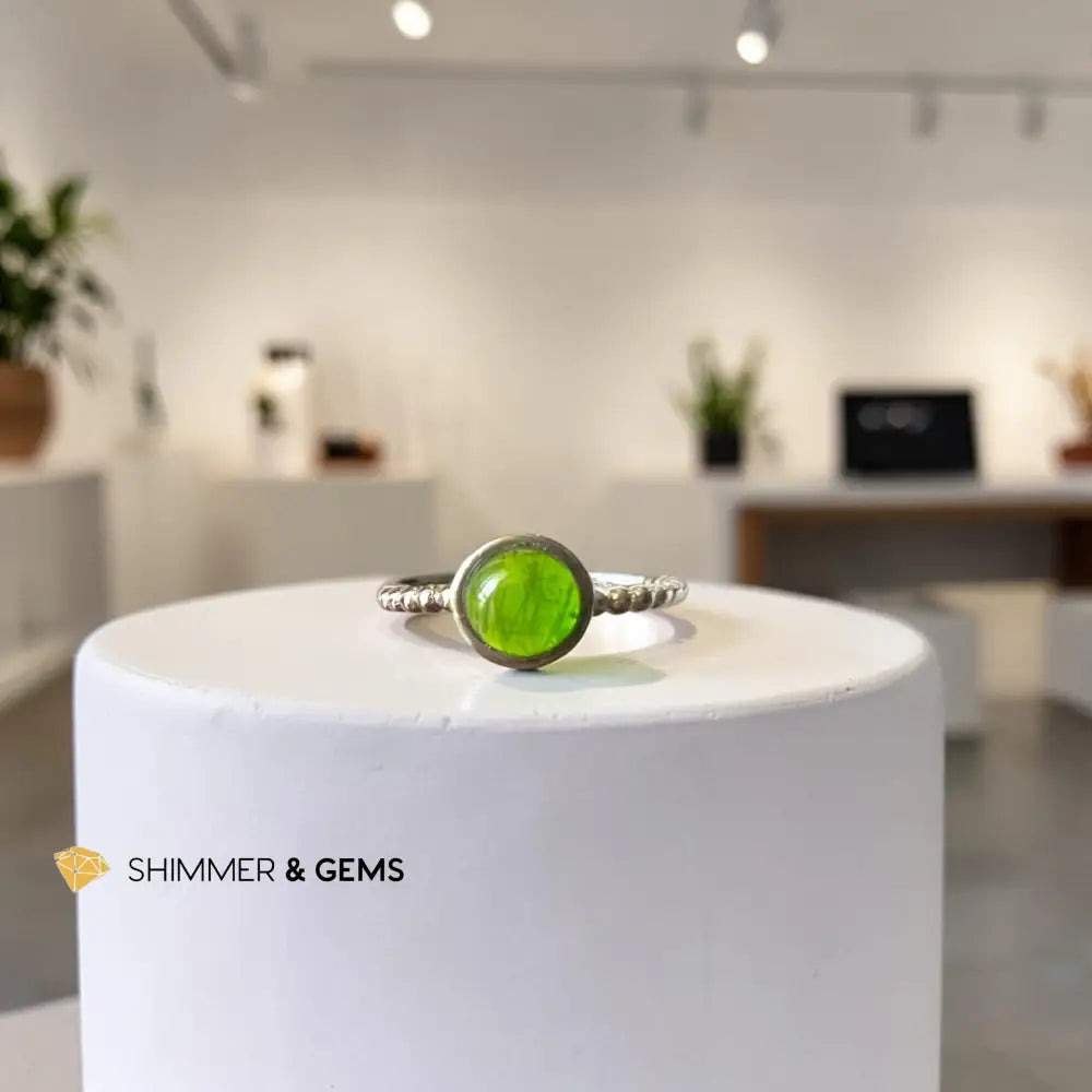 Diopside 8mm 925 Sterling Silver Round Ring - 6.0’’