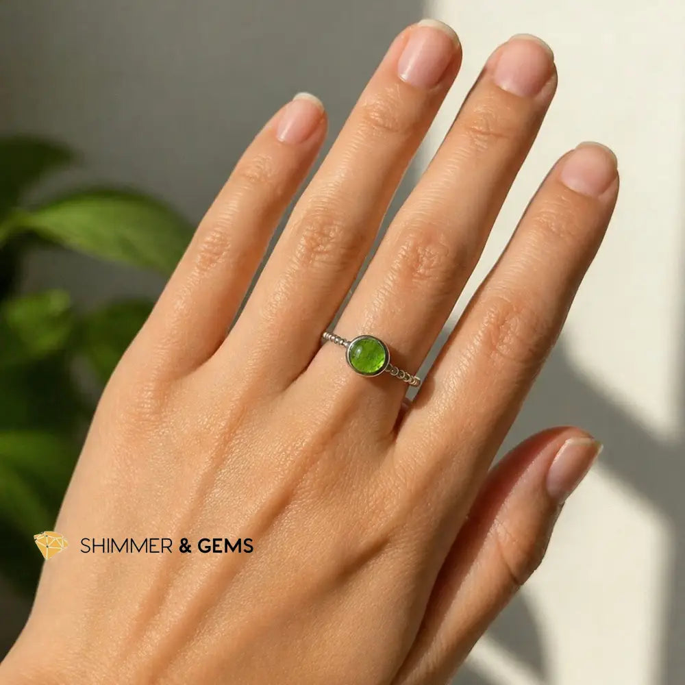 Diopside 8mm 925 Sterling Silver Round Ring - 6.0’’