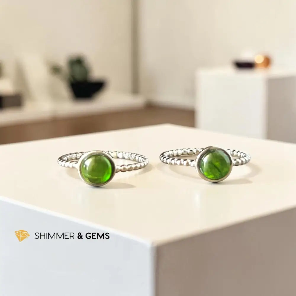 Diopside 8mm 925 Sterling Silver Round Ring - 6.0’’