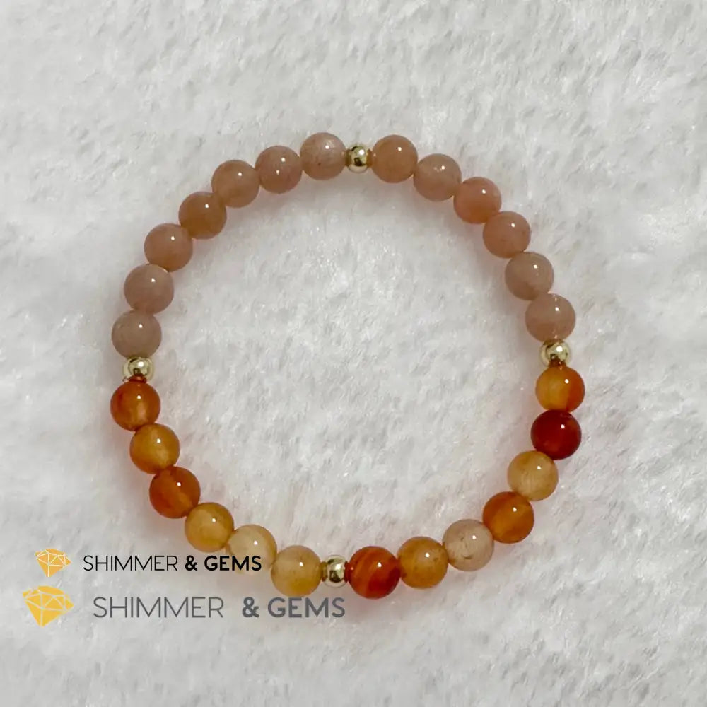 Dog Animal Zodiac 2024 Goodluck Bracelet (Sunstone & Carnelian) Feng Shui 5.5” (6mm) Feng shui