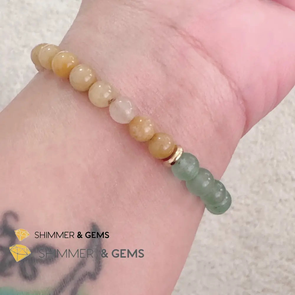 Double Good Luck Pixiu Bracelet (Stainless Steel) Aventurine and Yellow Jade 6mm