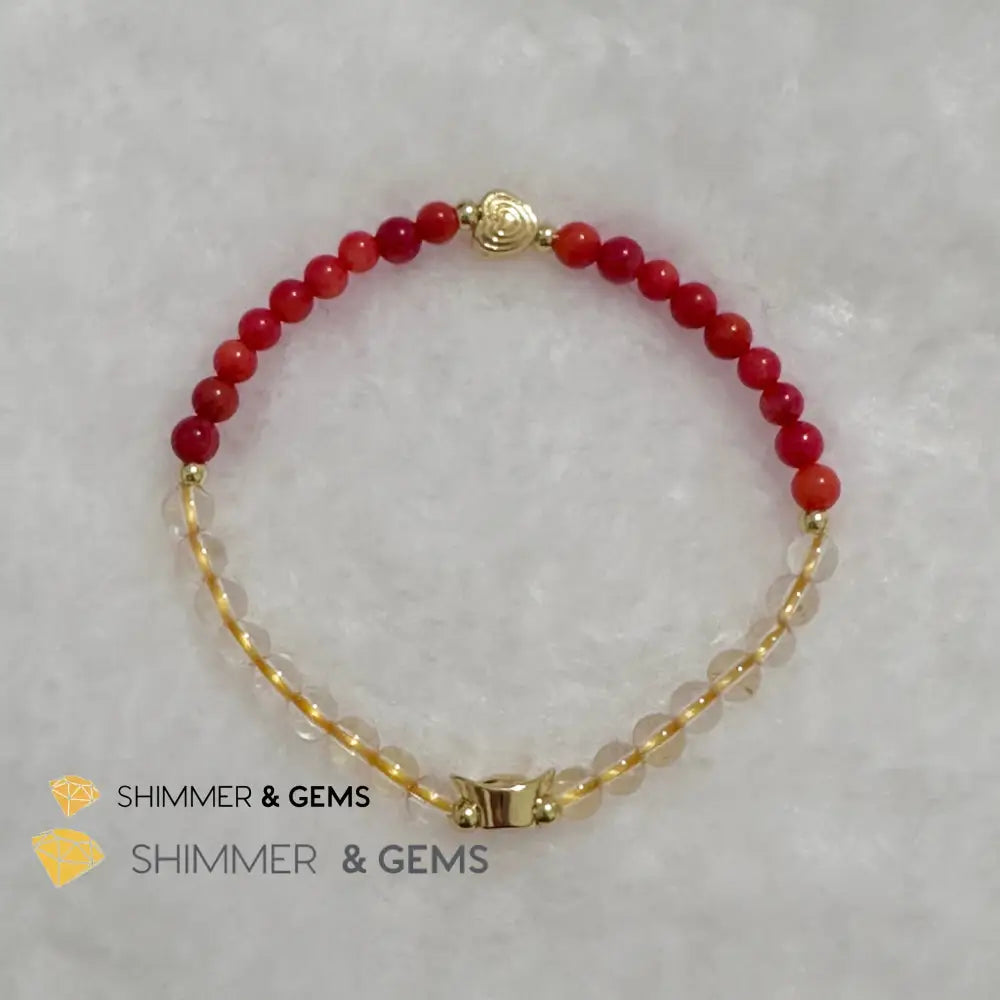 Dragon Animal Zodiac 2024 Goodluck Bracelet (Red Coral & Citrine) Feng Shui 5.5” (4mm) Feng shui