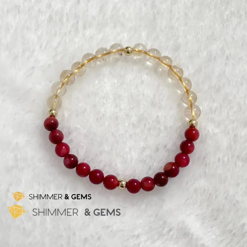 Dragon Animal Zodiac 2024 Goodluck Bracelet (Red Coral & Citrine) Feng Shui 5.5” (6mm) Feng shui